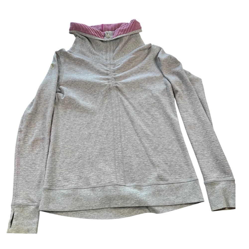 Lululemon Pullover Womens Grey Pink Reversible Striped Funnel‎ Neck Thumbholes
